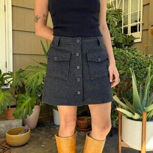 Sundance Womens Wool Blend Button Front Skirts Pockets Small Blue Gray Speckled